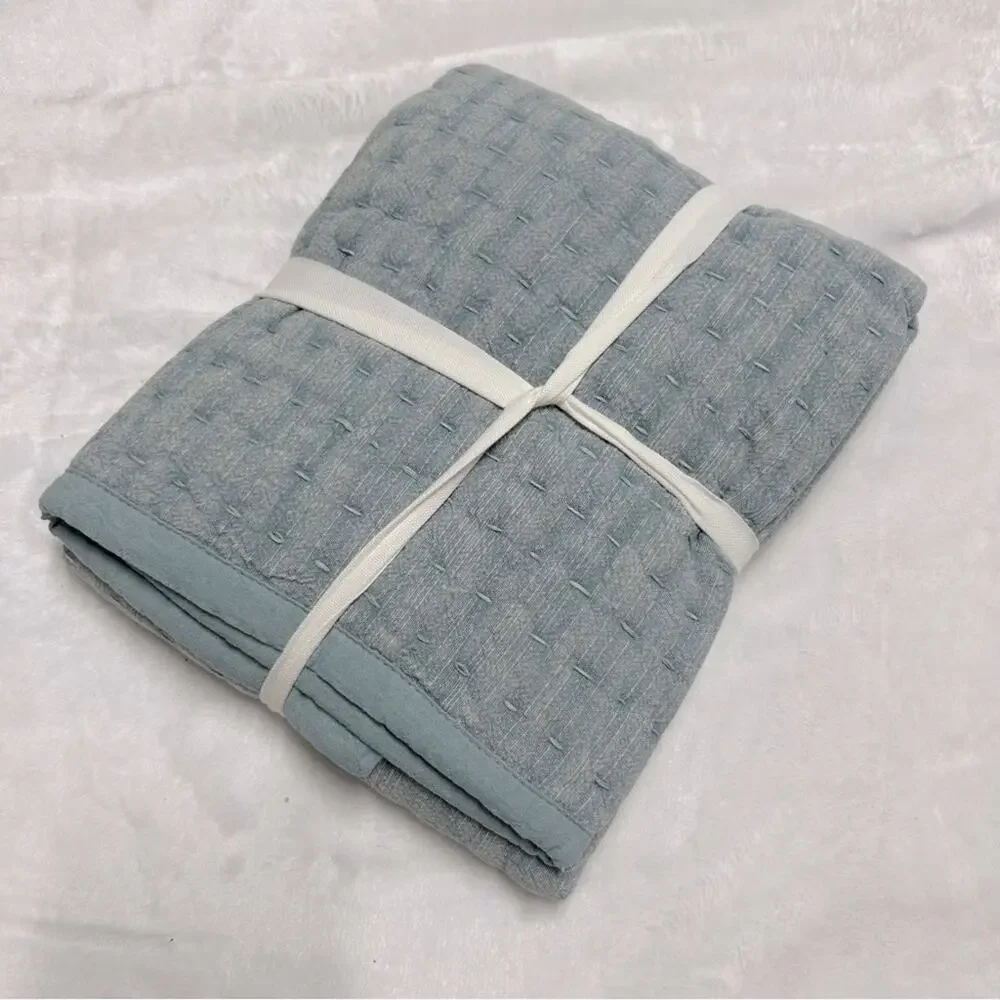 Pottery Barn Pillow Sham Cover Standard Stonewashed Pickstitch Light Blue NWT